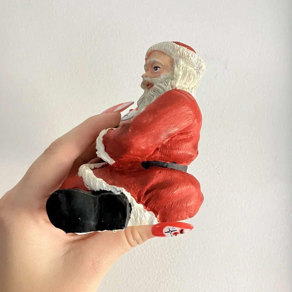 Vintage 90s‎ Santa Christmas Shelf Sitter Present Bag Stocking Red Green
